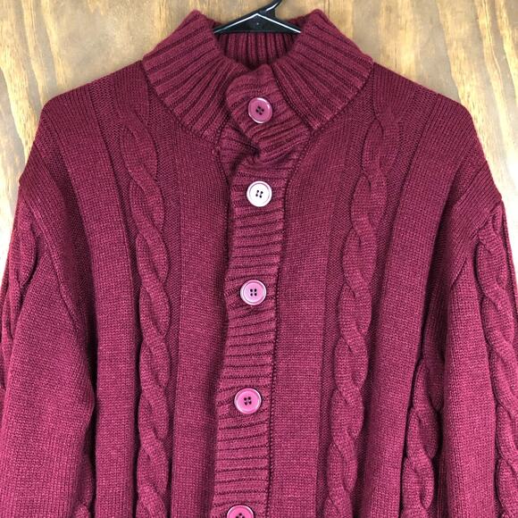 Paul Jones Mens Sweater Burgundy Full Button Knit Cabincore Stylish Large - Picture 2 of 10